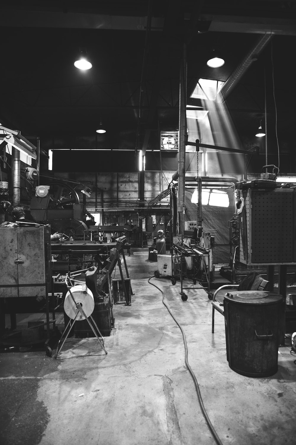 grayscale photography of garage