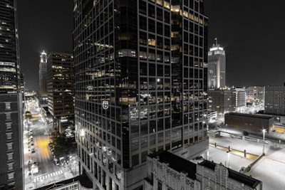 black and grey building during night time evening google meet background