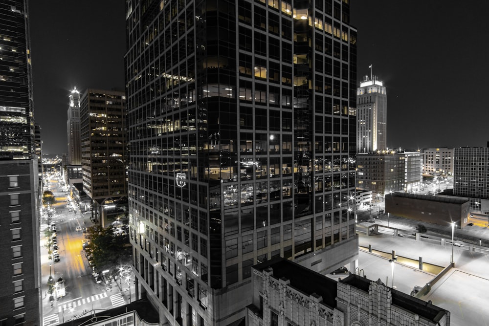 black and grey building during night time