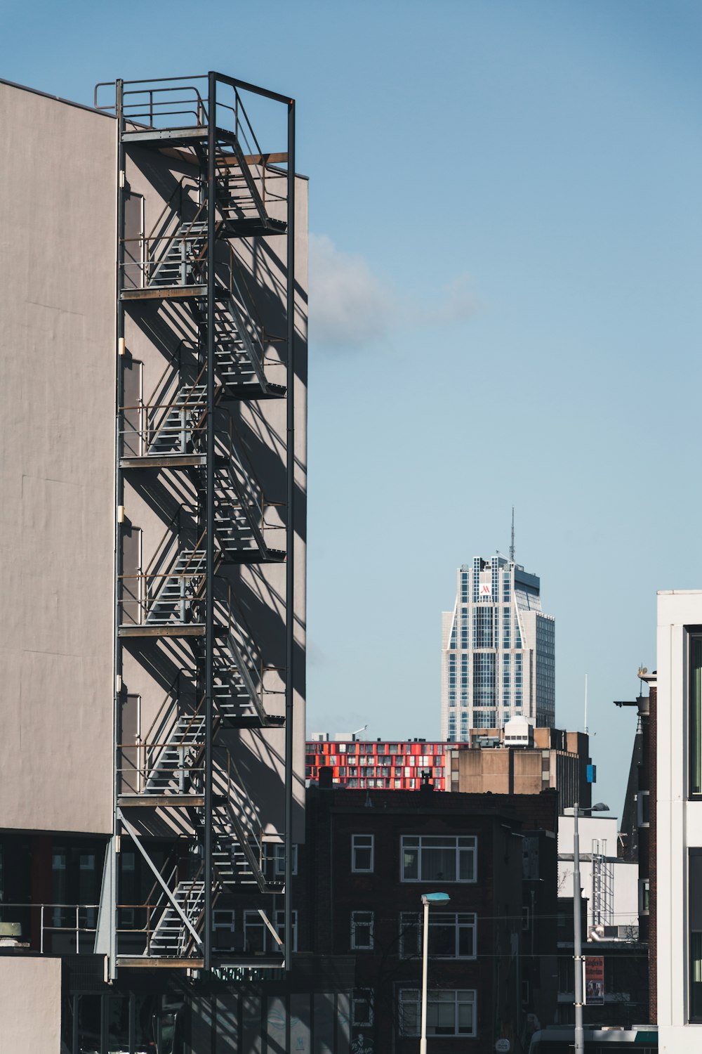 white steel fire exit route