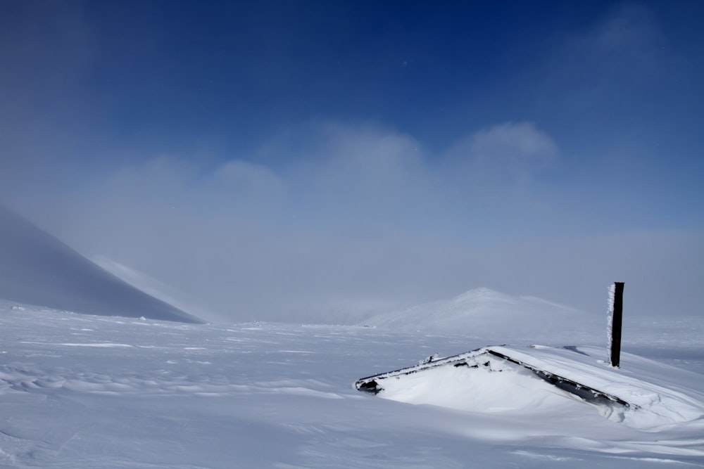 青空と白い雲の下の雪原