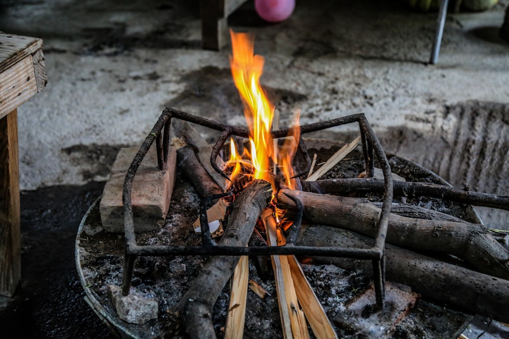 bonfire with metal rack