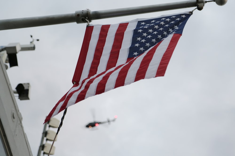 flag of United States on gray post