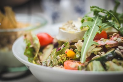selective focus photography of vegetable salad salad google meet background