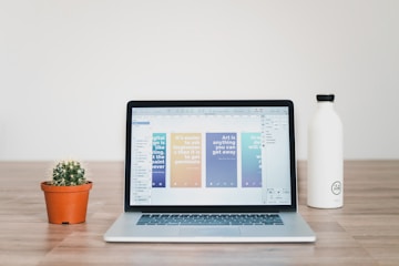 turned-on MacBook Pro near green cactus plant representing graphic design and branding services
