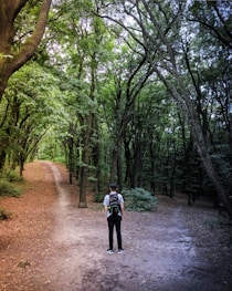 man standing in the middle of woods