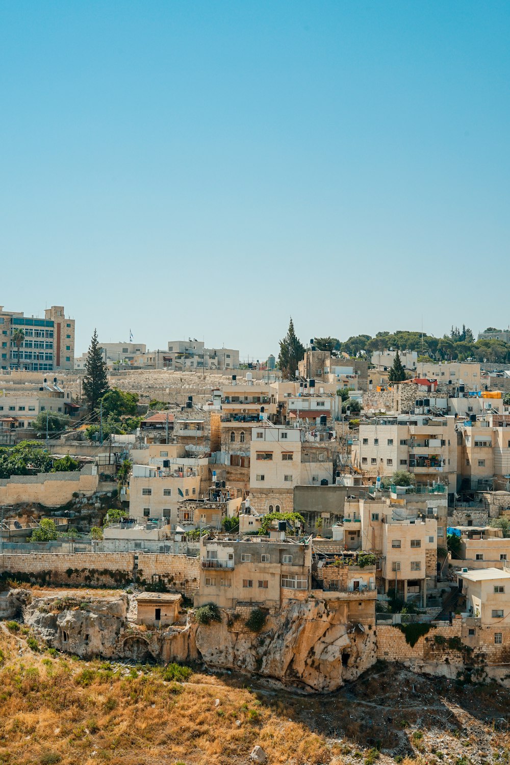 village under blue sky