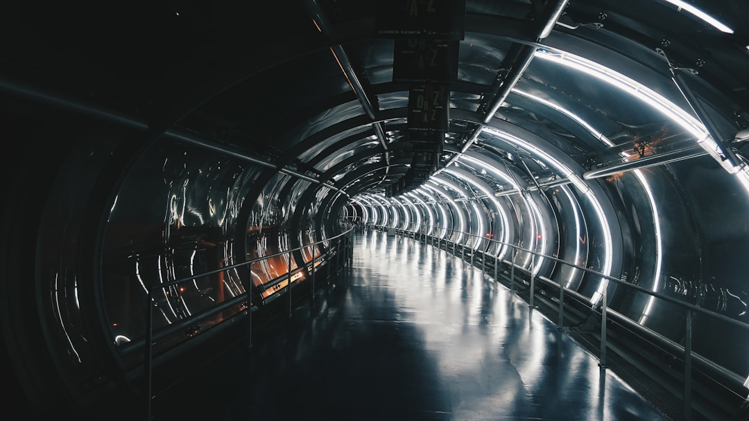 a tunnel that is very dark and empty, Neon tunnel