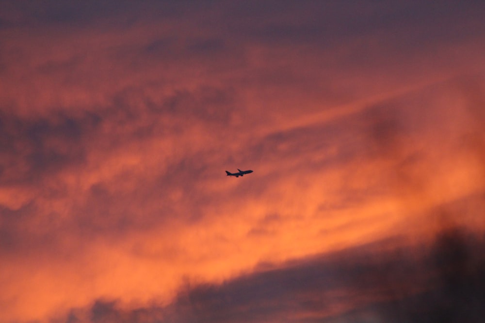 airliner in sky over golden hour