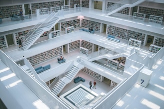 people walking inside library