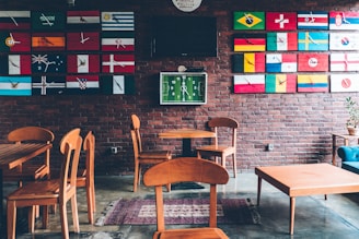three brown wooden tables