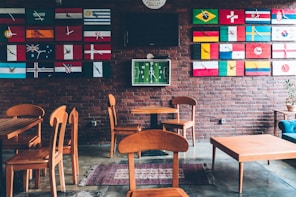 three brown wooden tables