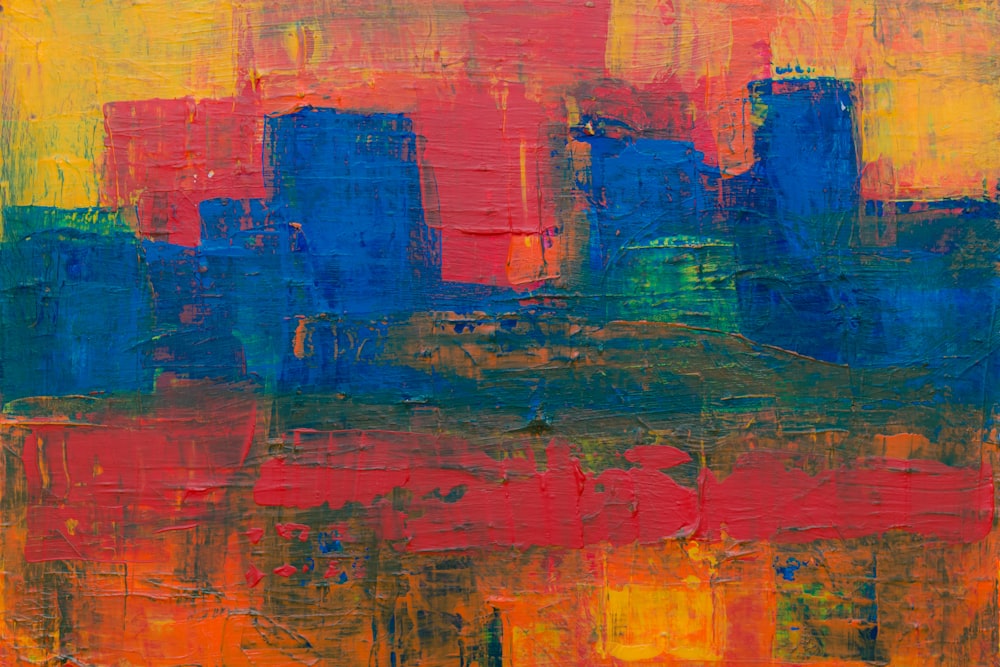 blue, yellow, and red abstract painting