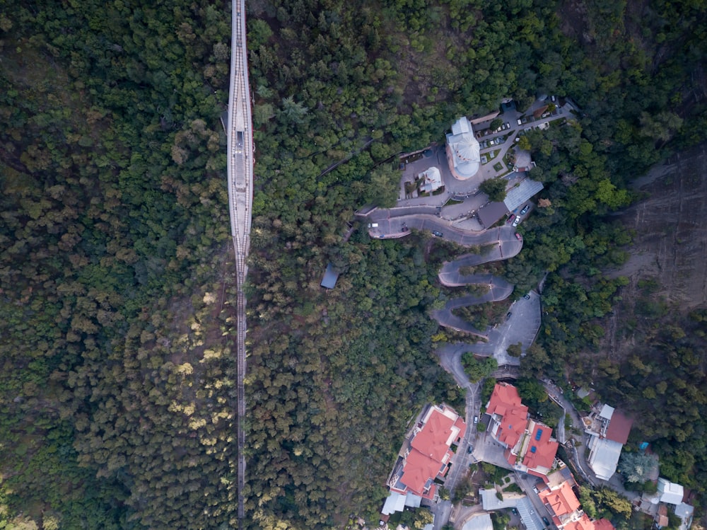 bird's eye view photography of road and houses