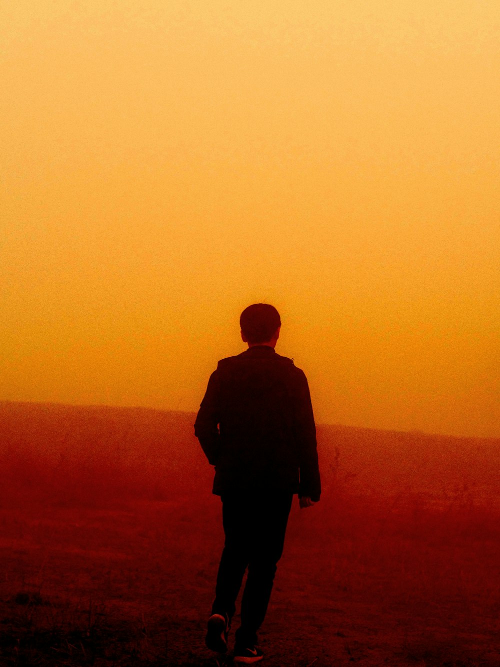 person walking on misty area