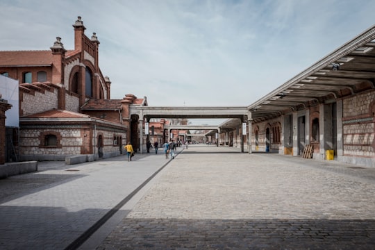 people walking on sidewalk near brown concrete building during daytime in Cineteca Spain