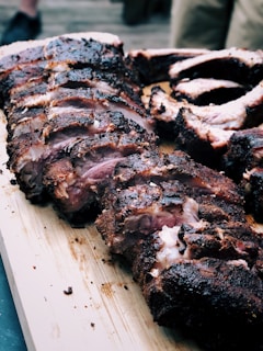 board of grilled bbq rib meats