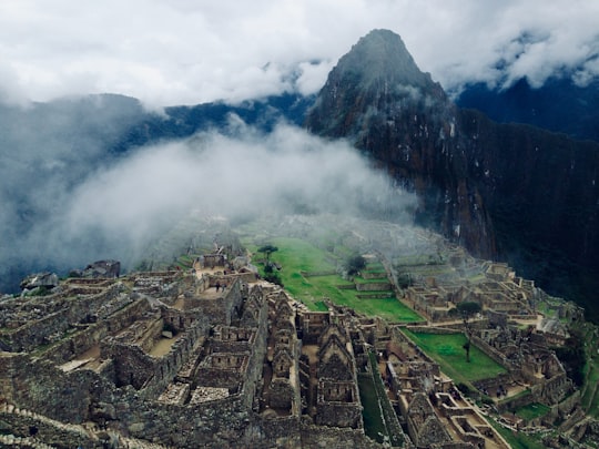 bird's-eye view of village in between mountain in Machu Picchu Peru