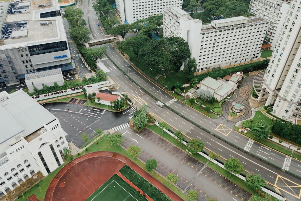 aerial photography of green and white concrete building