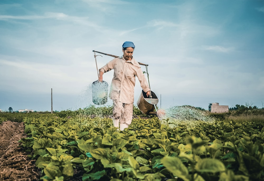 woman watering plants