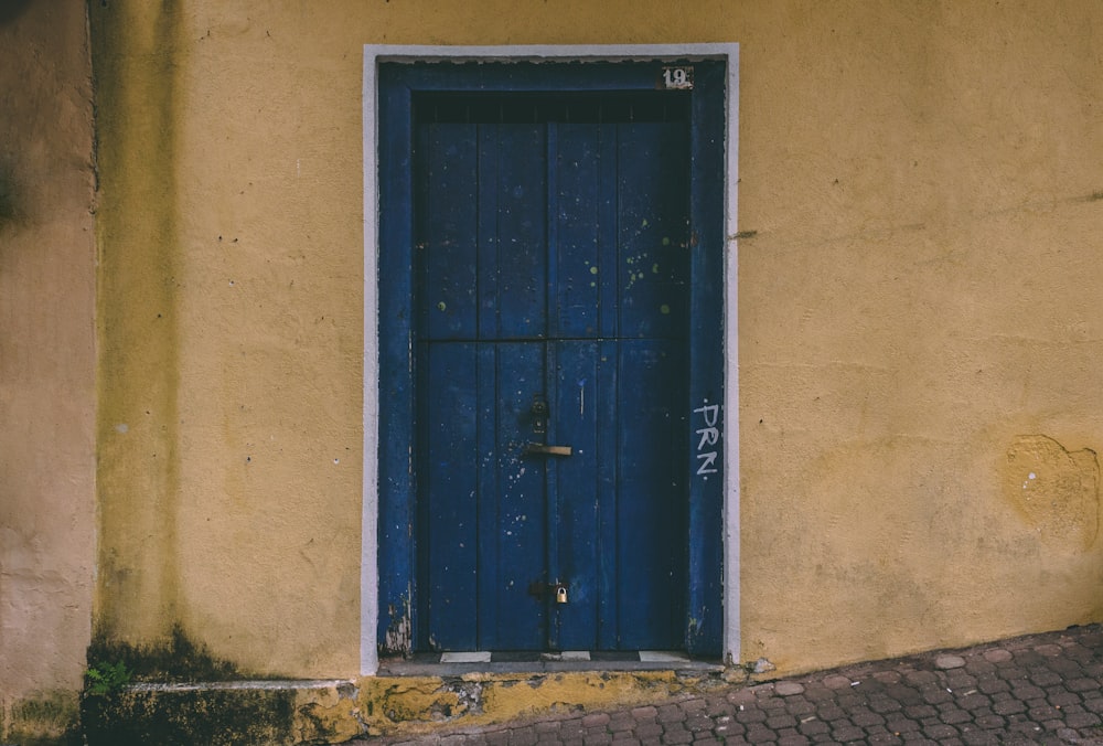 blue wooden door