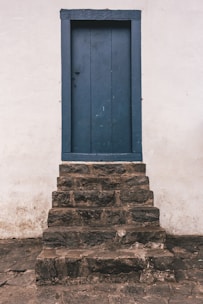 closed blue wooden door