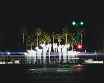 A nighttime street scene in Puerto Rico illuminated by solar-powered streetlights.