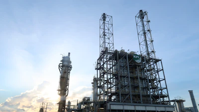 Close-up of refined base oils being produced for construction industry.