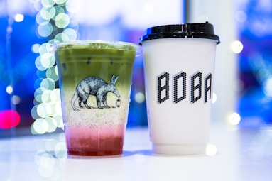 green and white tumblers