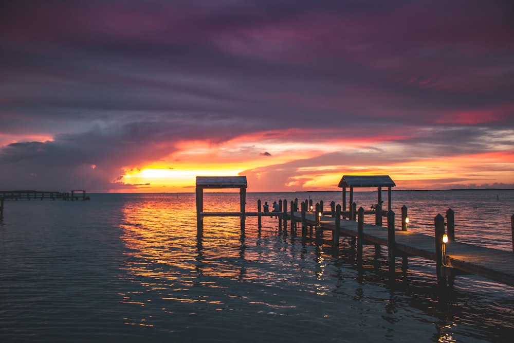 landscape photography of brown dock pier