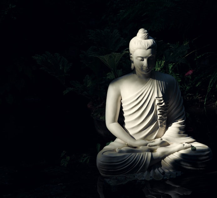 white Buddha statue on body of water