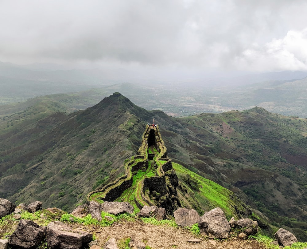 bird's eye-view photography of wall on mountain