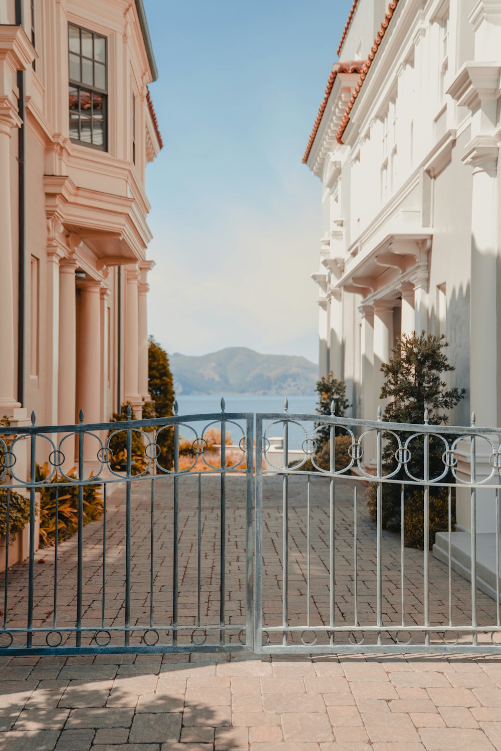 landscape photography of grey steel gate