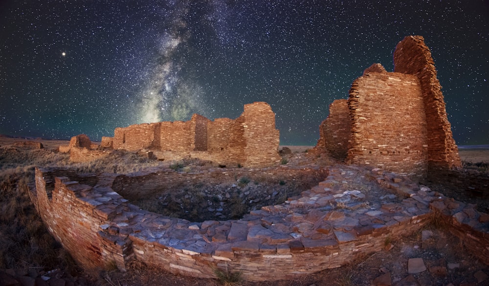 ancient ruins under white stars