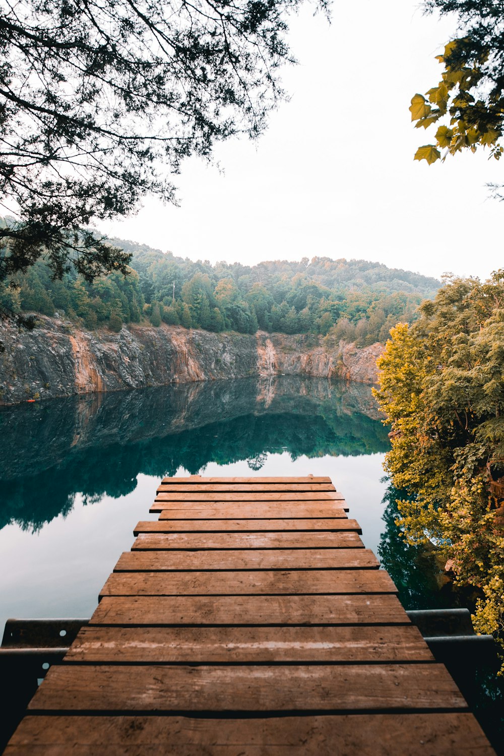 brown wooden footbridge near body of water