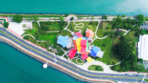 A vibrant aerial shot of Infopark Kochi showcasing the bustling tech hub where jots digital's headquarters thrive.