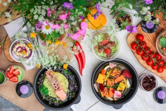 variety of food on mat