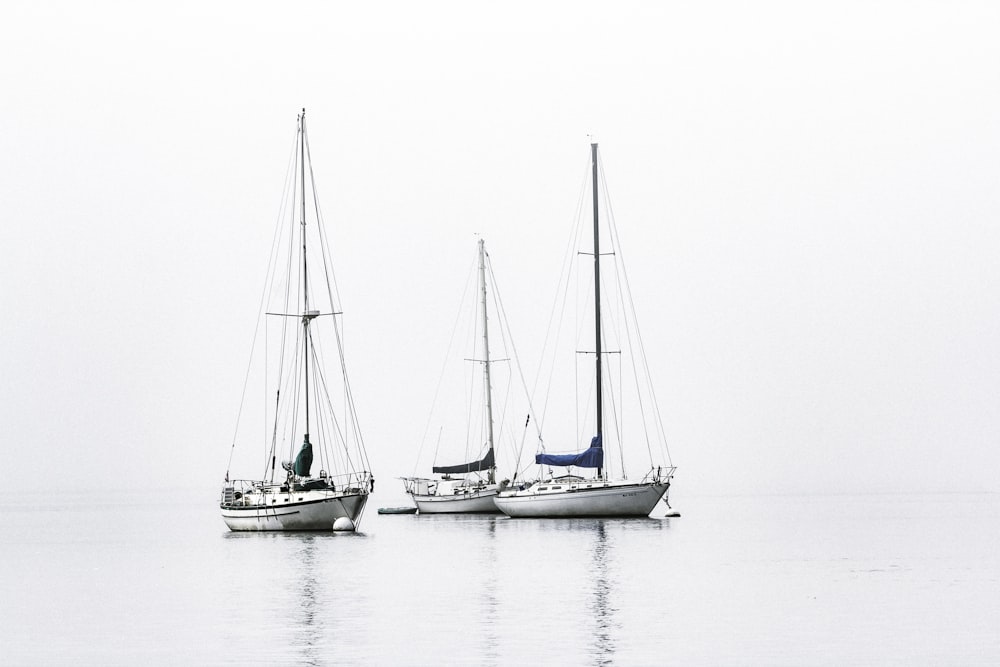 Tres barcos blancos en el mar durante el día