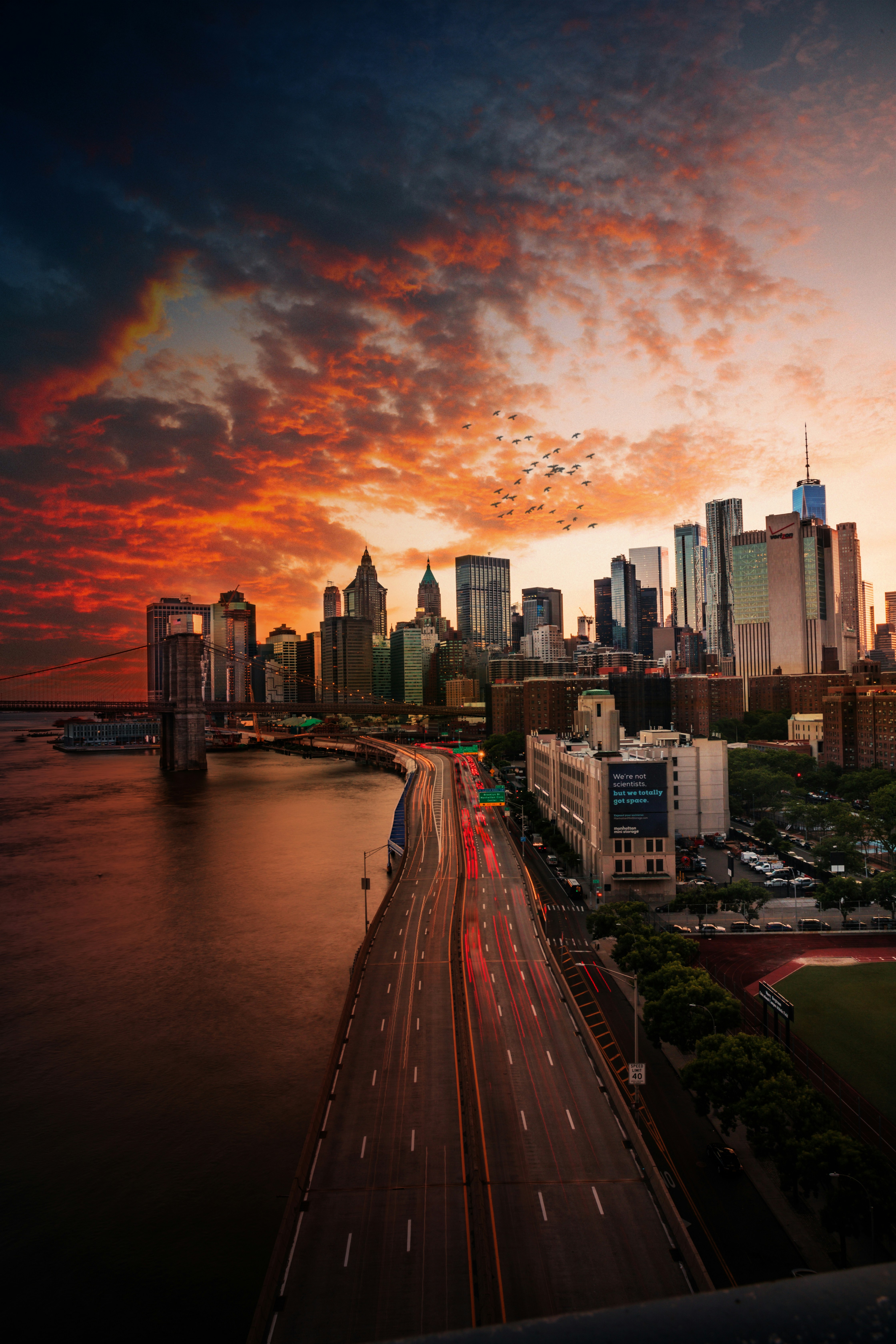 Sunset over Manhattan Bridge.