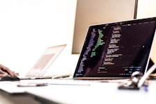 A modern office environment showcasing web development in action.