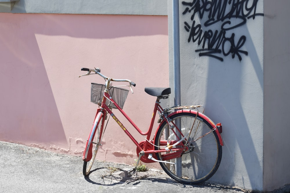 red commuter bike on road