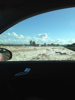 A scenic view of a cotton field under a clear blue sky.