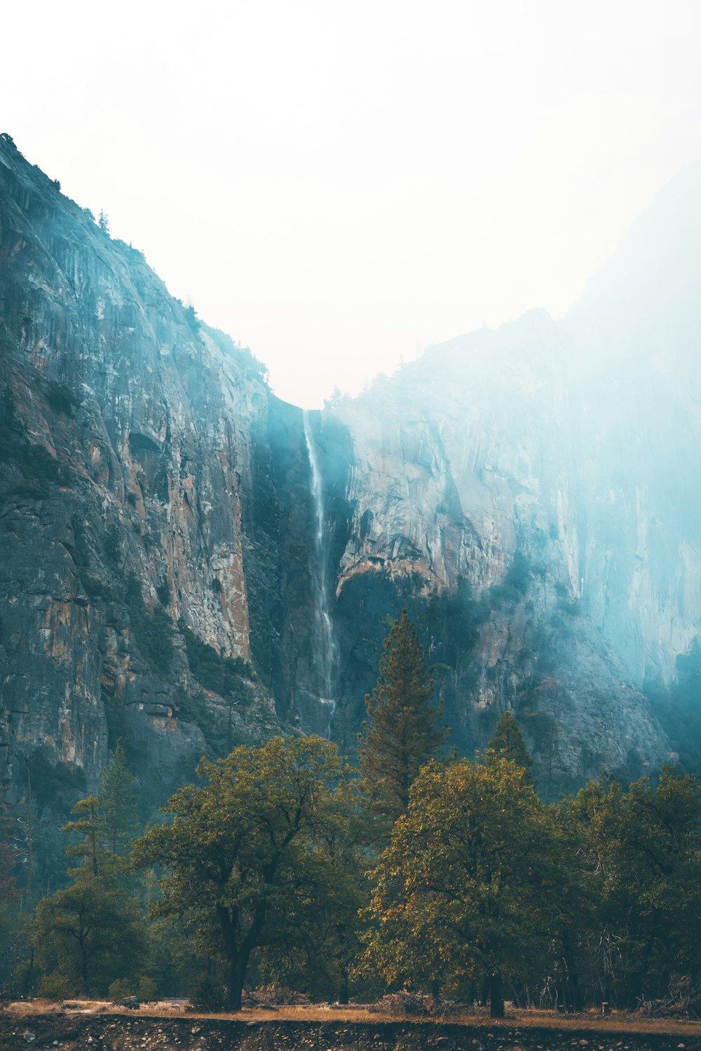 green trees near mountain during daytime ]