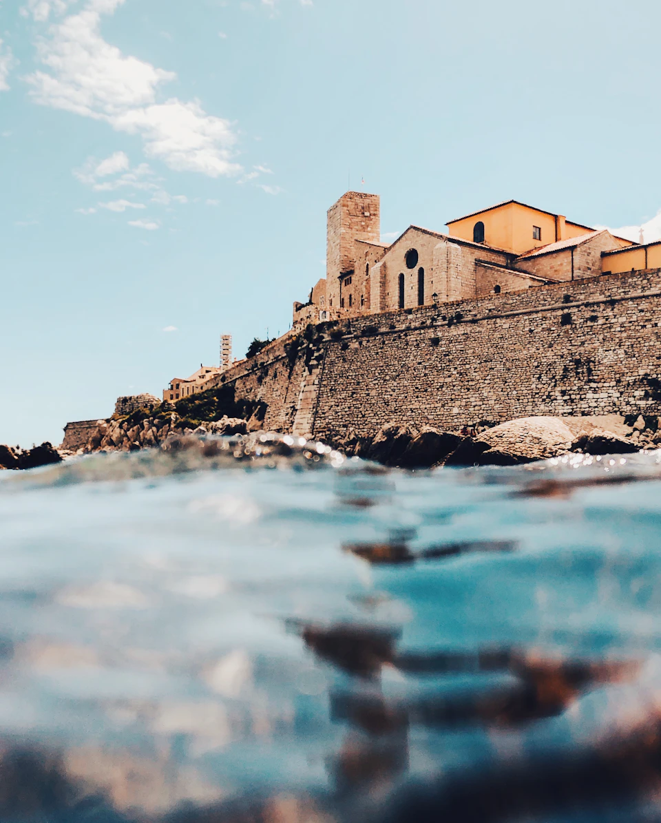 Stone defensive walls of a coastal fortification