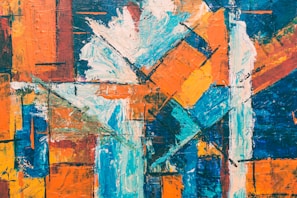 A colorful abstract painting showcasing dynamic shapes.