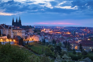 aerial view of city during night time