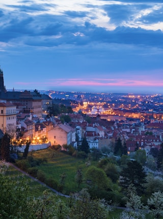 aerial view of city during night time