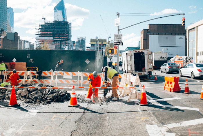 Construction crew working on an urban jobsite