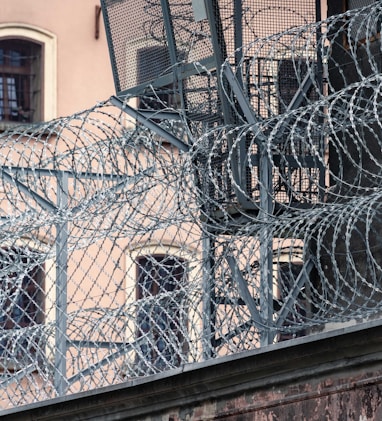 gray barbwire on fence near building during day