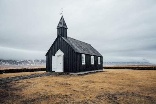 black and white church in Búðakirkja Iceland